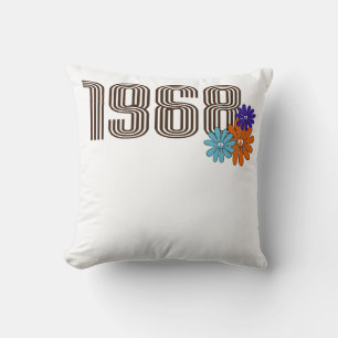 1968 Hippie Peace Sign Flower Orange Aqua Purple Throw Pillow