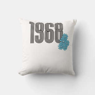 1968 Hippie Peace Sign Flower Power Aqua Throw Pillow