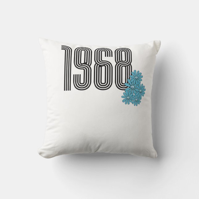 1968 Hippie Peace Sign Flower Power Aqua Throw Pillow (Front)