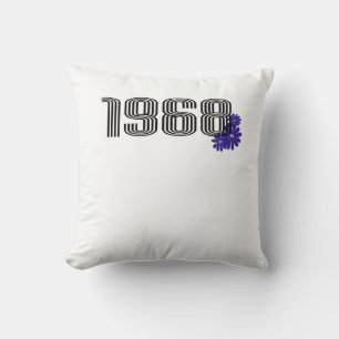 1968 Hippie Peace Sign Flower Power Purple Throw Pillow