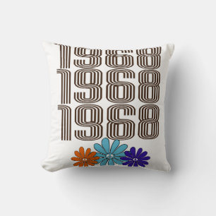 1968 Hippie Peace Sign Flowers Orange Aqua Purple Throw Pillow