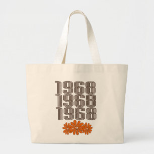 1968 Peace Sign Orange Hippy Flower Power Large Tote Bag