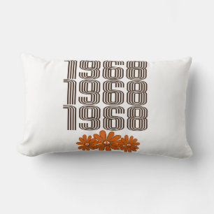 1968 Peace Sign Orange Hippy Flower Power Lumbar Pillow