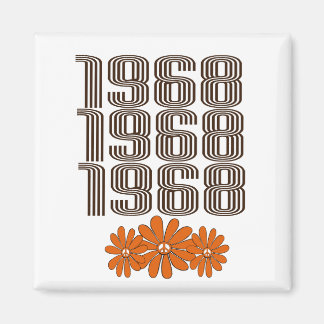 1968 Peace Sign Orange Hippy Flower Power Magnet