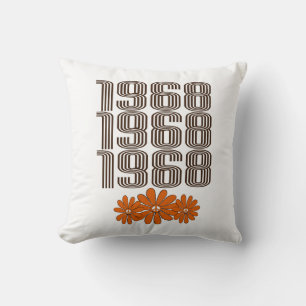 1968 Peace Sign Orange Hippy Flower Power Throw Pillow