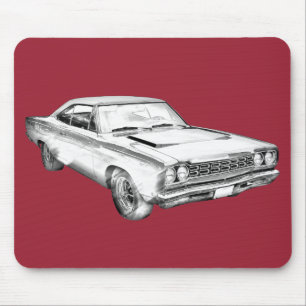 1968 Plymouth Roadrunner Muscle Car Illustration Mouse Pad