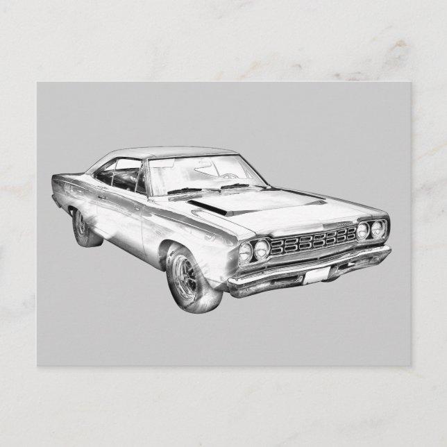 1968 Plymouth Roadrunner Muscle Car Illustration Postcard (Front)