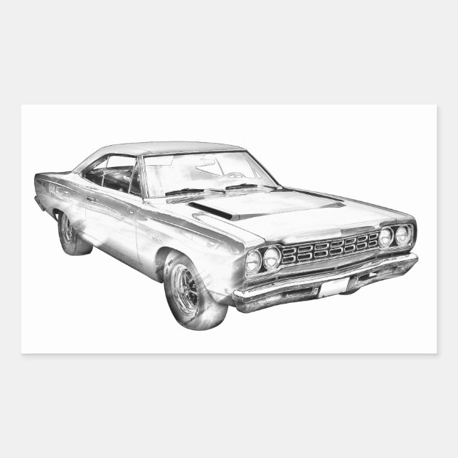 1968 Plymouth Roadrunner Muscle Car Illustration Sticker (Front)