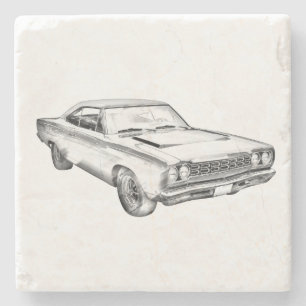 1968 Plymouth Roadrunner Muscle Car Illustration Stone Coaster