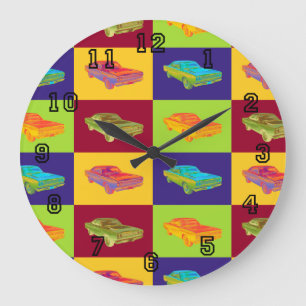1968 Plymouth Roadrunner Muscle Car Pop Art Large Clock