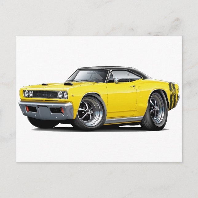 1968 Super Bee Yellow-Black Top Double Stripe Postcard (Front)