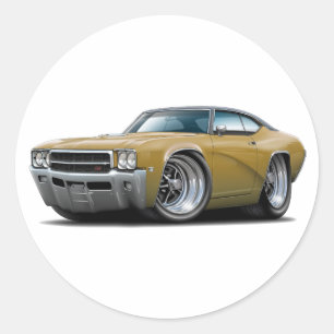 1969 Buick GS Gold-Black Top Car Classic Round Sticker