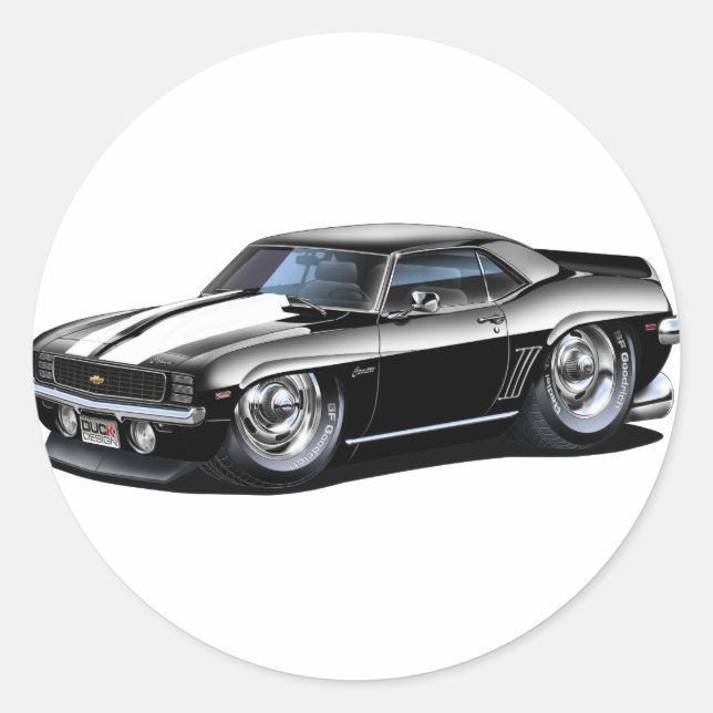 1969 Camaro Black-White Car Classic Round Sticker (Front)
