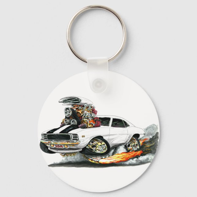 1969 Camaro RS SS White-Black Car Keychain (Front)