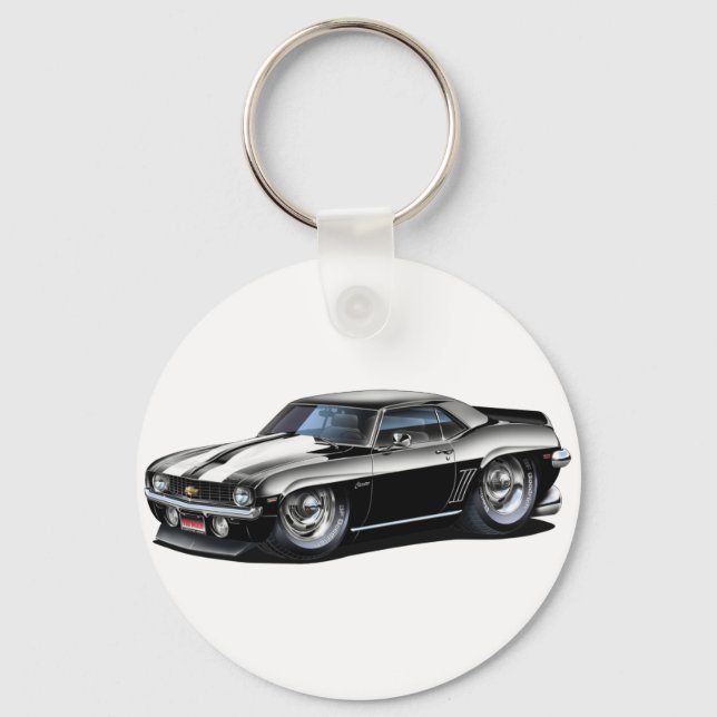 1969 Camaro SS Black-White Car Keychain (Front)
