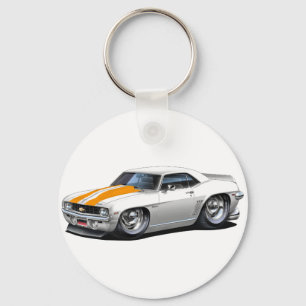1969 Camaro SS White-Orange Car Keychain