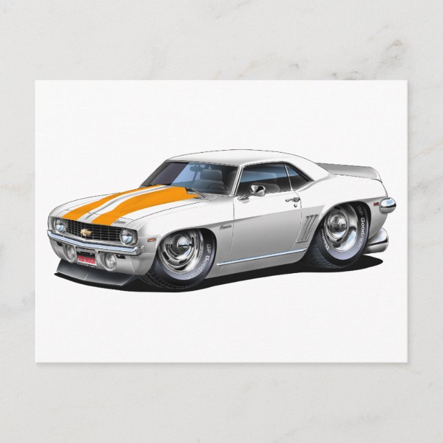 1969 Camaro SS White-Orange Car Postcard (Front)