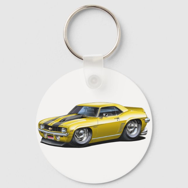 1969 Camaro SS Yellow-Black Car Keychain (Front)