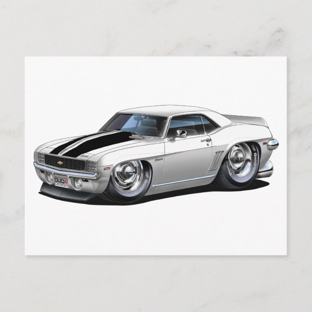 1969 Camaro White-Black Car Postcard (Front)