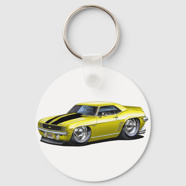1969 Camaro Yellow-Black Car Keychain (Front)