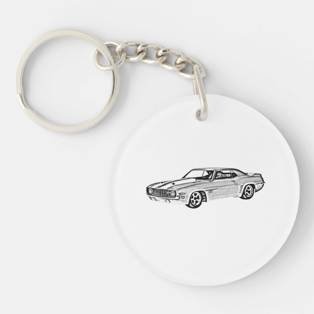 1969 Camaro Z28 Black And White Drawing Acrylic Keychain (Front)
