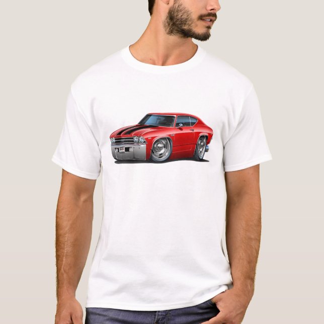 1969 Chevelle Red-Black Car T-Shirt (Front)