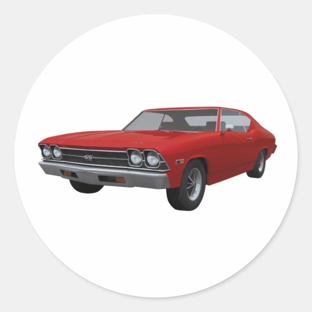 1969 Chevelle SS: Red Finish Classic Round Sticker (Front)