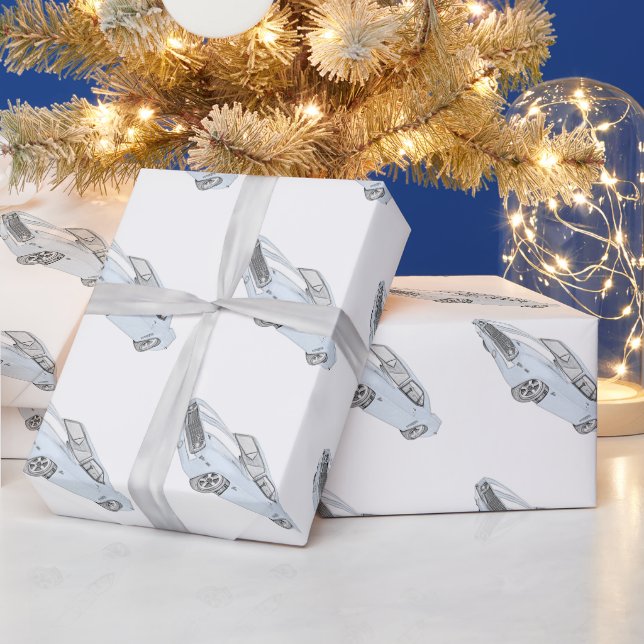 1969 Chevy Camaro Blue White Stripes Bowtie Muscle Wrapping Paper (Holidays)