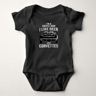 1969 Corvette I_m A Simple Man I Like Beer and Cor Baby Bodysuit