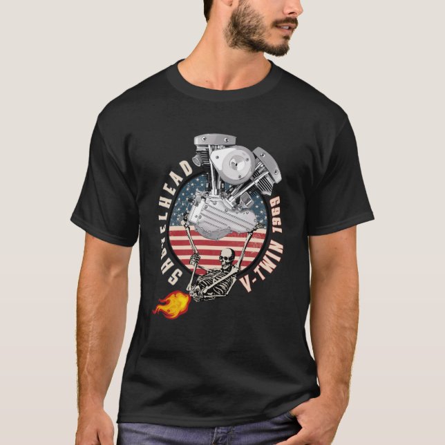 1969 HD Shovelhead VTwin Flame Farting Motorcycle  T-Shirt (Front)