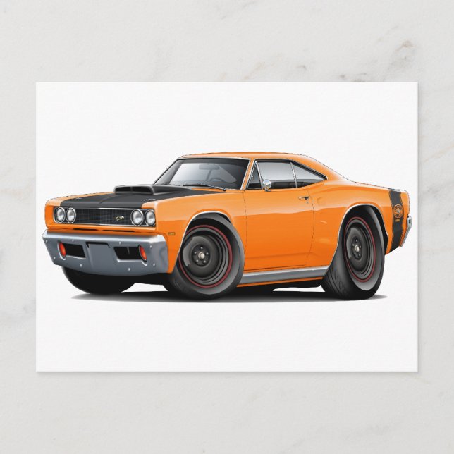 1969 Super Bee Orange-Black Stock Wheels Postcard (Front)