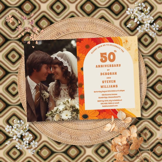 1970 50e anniversaire de Mariage Invitation photo (1970s 50th Wedding Anniversary Photo Invitation)