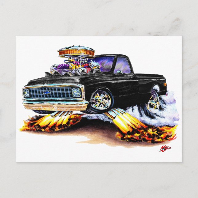 1970-72 Chevy C10 Black Longbed Postcard (Front)