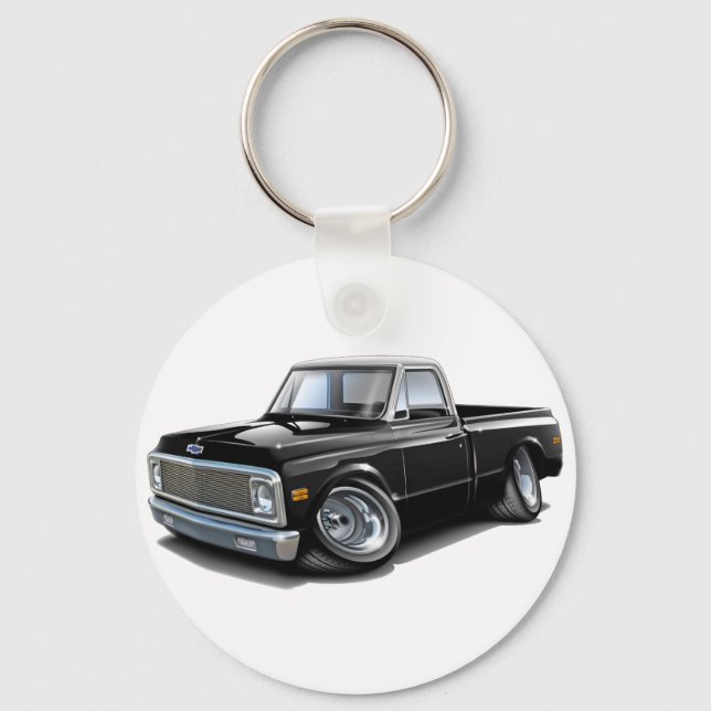 1970-72 Chevy C10 Black-White Top Truck Keychain (Front)