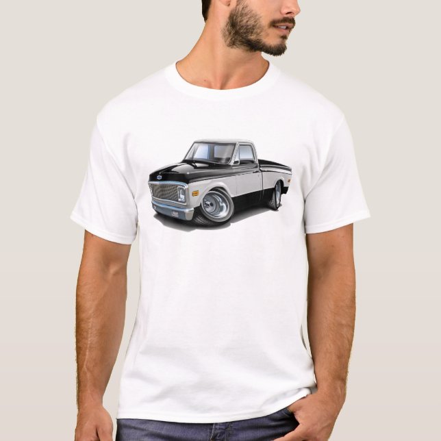 1970-72 Chevy C10 Black-White Truck T-Shirt (Front)