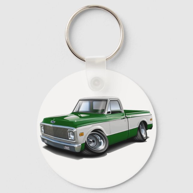 1970-72 Chevy C10 Green-White Truck Keychain (Front)