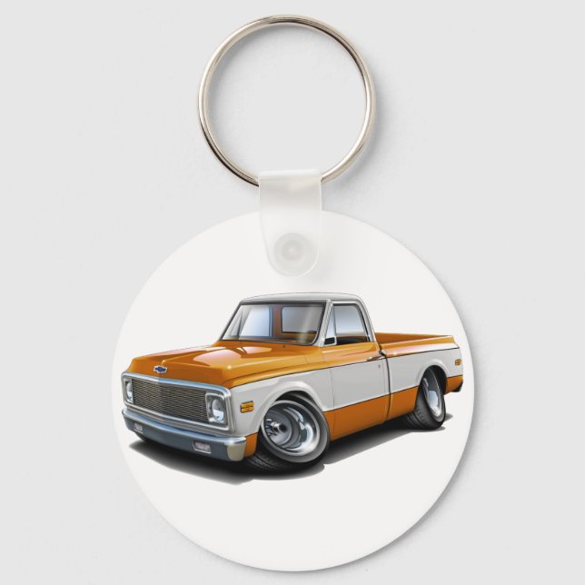 1970-72 Chevy C10 Orange-White Truck Keychain (Front)