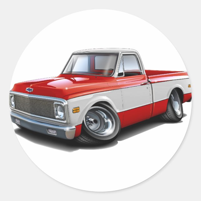 1970-72 Chevy C10 Red-White Truck Classic Round Sticker (Front)
