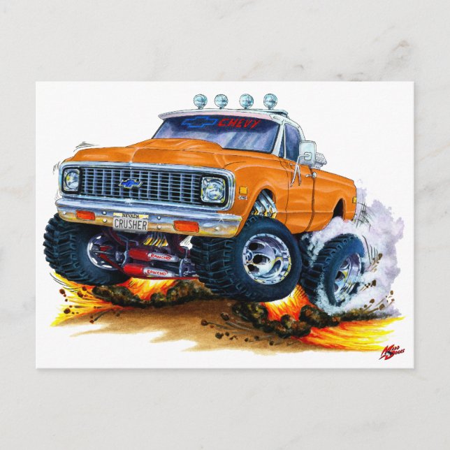 1970-72 Chevy CK1500 Orange Truck Postcard (Front)