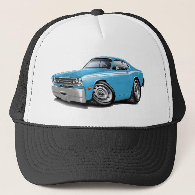 1970-74 Duster Lt Blue-White Car Trucker Hat (Front)