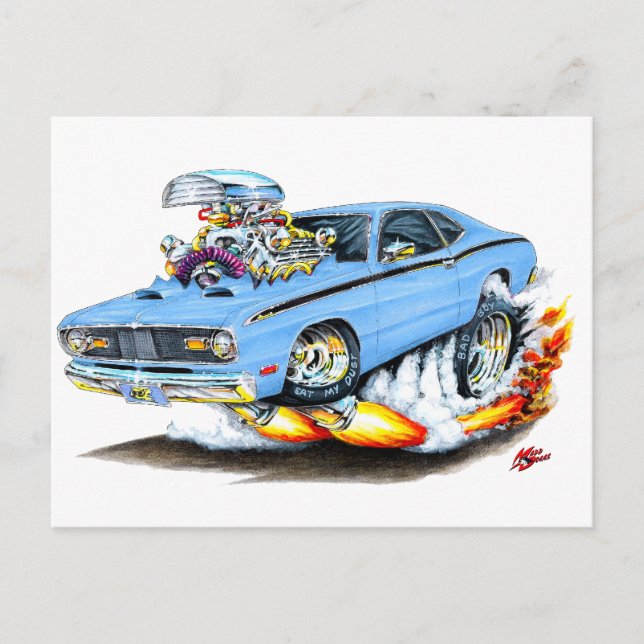 1970-74 Plymouth Duster Lt Blue Car Postcard (Front)