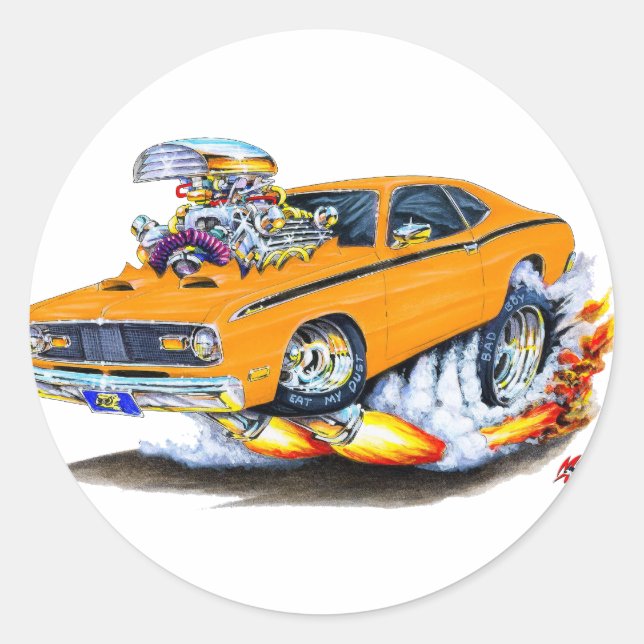 1970-74 Plymouth Duster Orange Car Classic Round Sticker (Front)