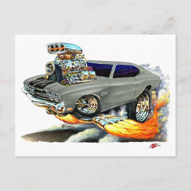 1970 Chevelle Grey-Black Car Postcard (Front)