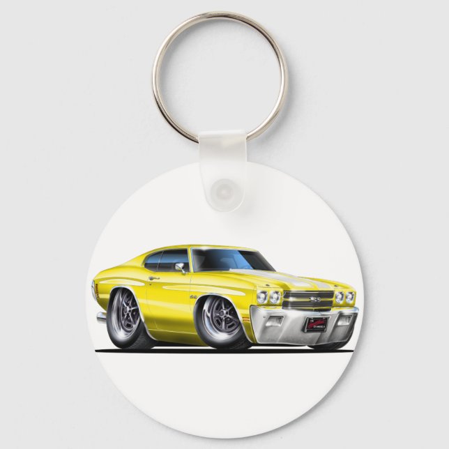 1970 Chevelle Yellow-White Car Keychain (Front)