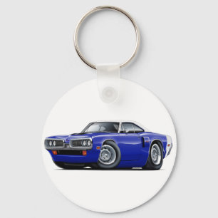 1970 Coronet RT Dk Blue-White Top Hood Scoop Car Keychain