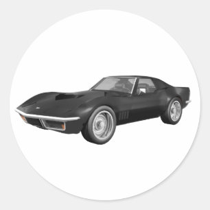 1970 Corvette Sports Car: Black Finish Classic Round Sticker