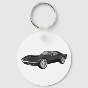 1970 Corvette Sports Car: Black Finish Keychain