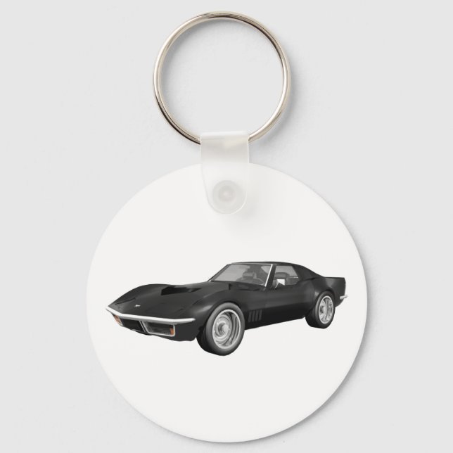 1970 Corvette Sports Car: Black Finish Keychain (Front)