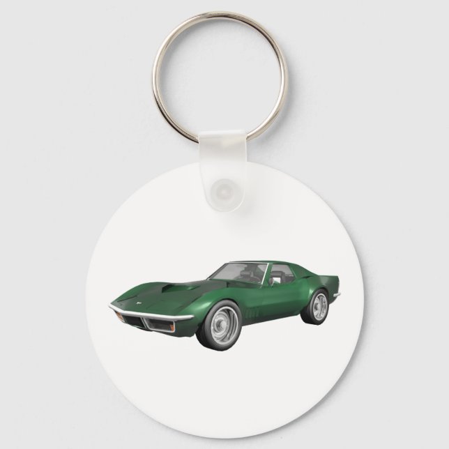 1970 Corvette Sports Car: Green Finish Keychain (Front)