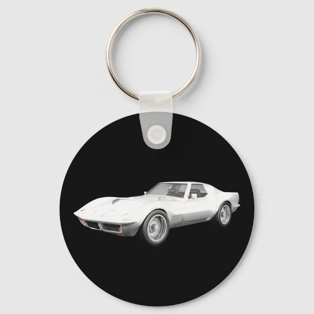 1970 Corvette Sports Car: White Finish Keychain (Front)